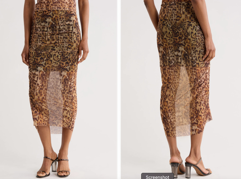 AllSaints Nora Leopard Print Mesh Midi Skirt SZ 12 Asymmetric Animal Print NWT